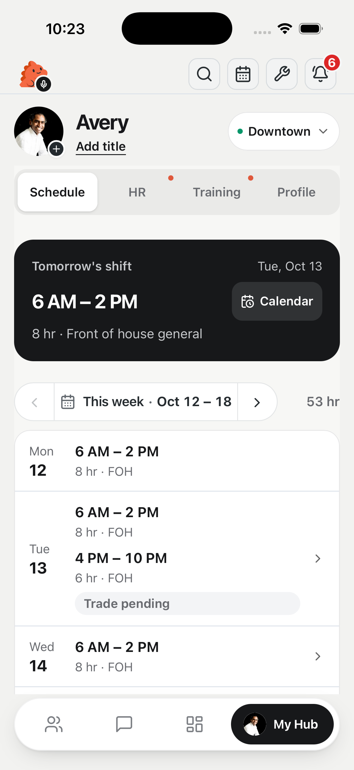 Shiftzilla My Hub schedule